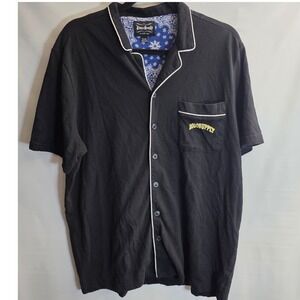 Snoop DOGG SUPPLY Black Button Up Pajama Style Shirt POcket Large Lg Yellow Logo